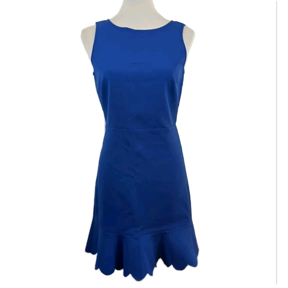 J. Crew Royal Blue A-Line Dress Scalloped Hem Low Back Sleeveless